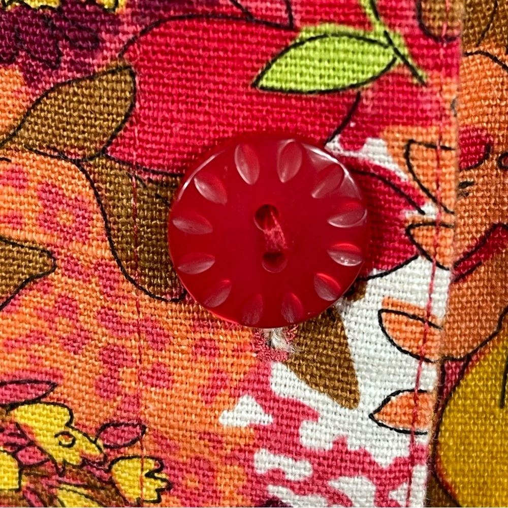 Retro Floral Print Linen Cotton Blend Jacket M Orange Gold - Picture 6 of 11